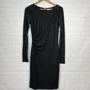 NWT Loft Dress Womens Size Small Charcoal Long Sleeve Midi Lined Ruched